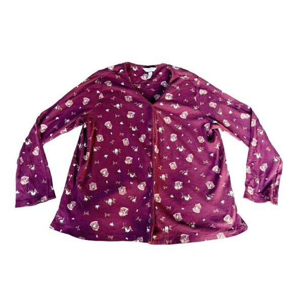 Charter Club Intimates Womens Sz XL Burgundy White Birds Button Down Pajama Top - Picture 8 of 8